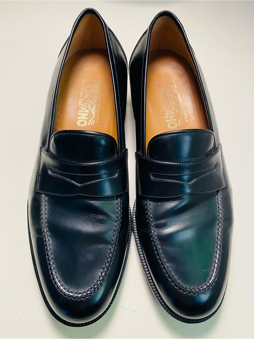 Salvatore Ferragamo Black Leather Penny Loafers